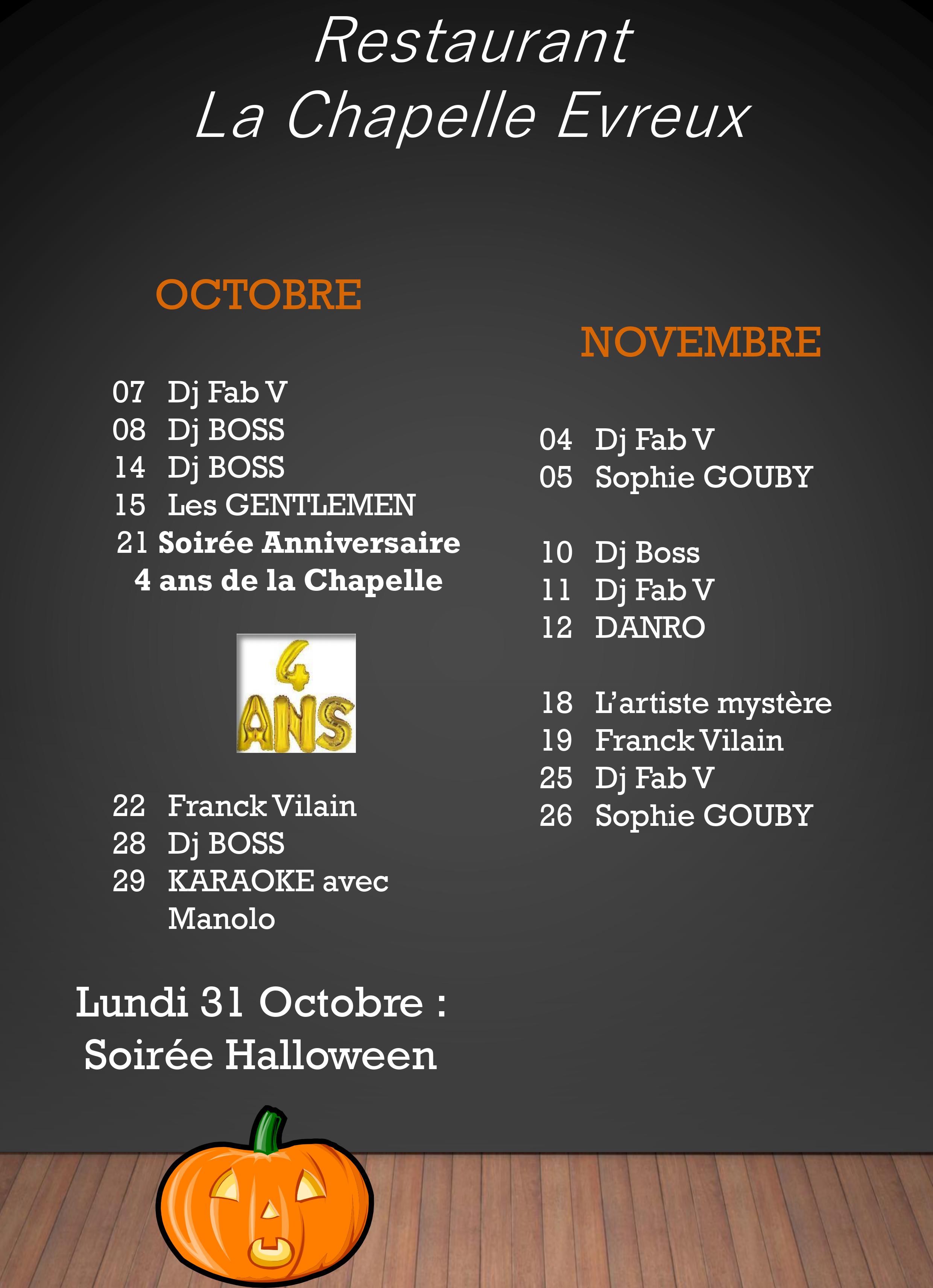 Programme soirées octobre novembre